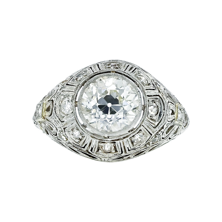 Platinum Brilliant Diamond Filigree Engagement Ring