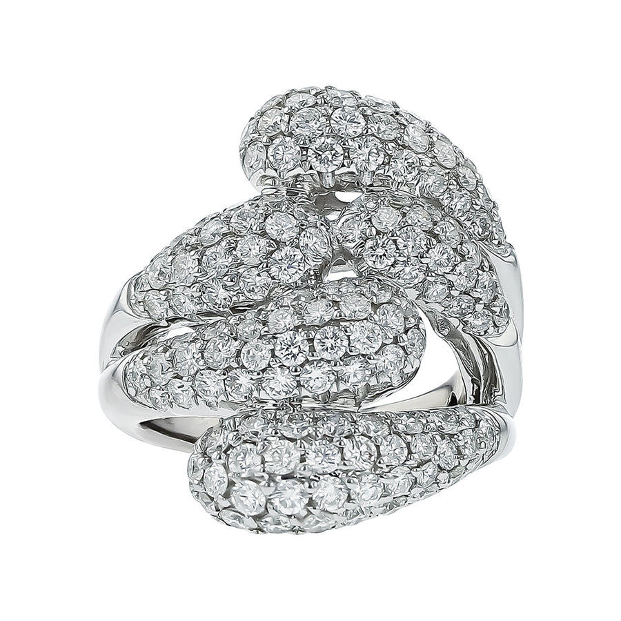 Salavetti 18K White Gold Pave Diamond Scallop Ring