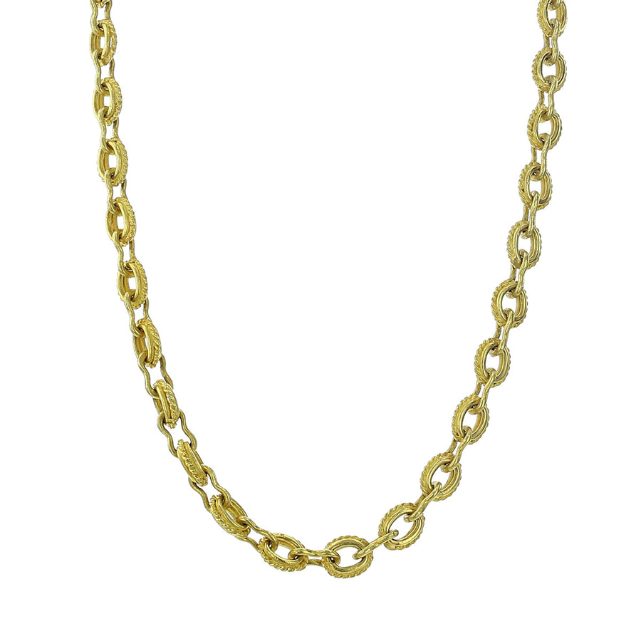 18K Yellow Gold Textured Oval Link Necklace