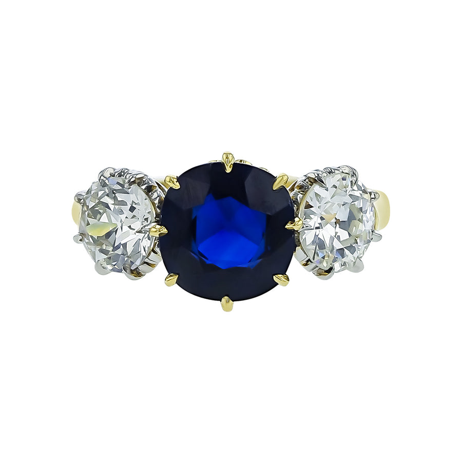 Pailin Cushion Sapphire and Diamond 3 Stone Ring