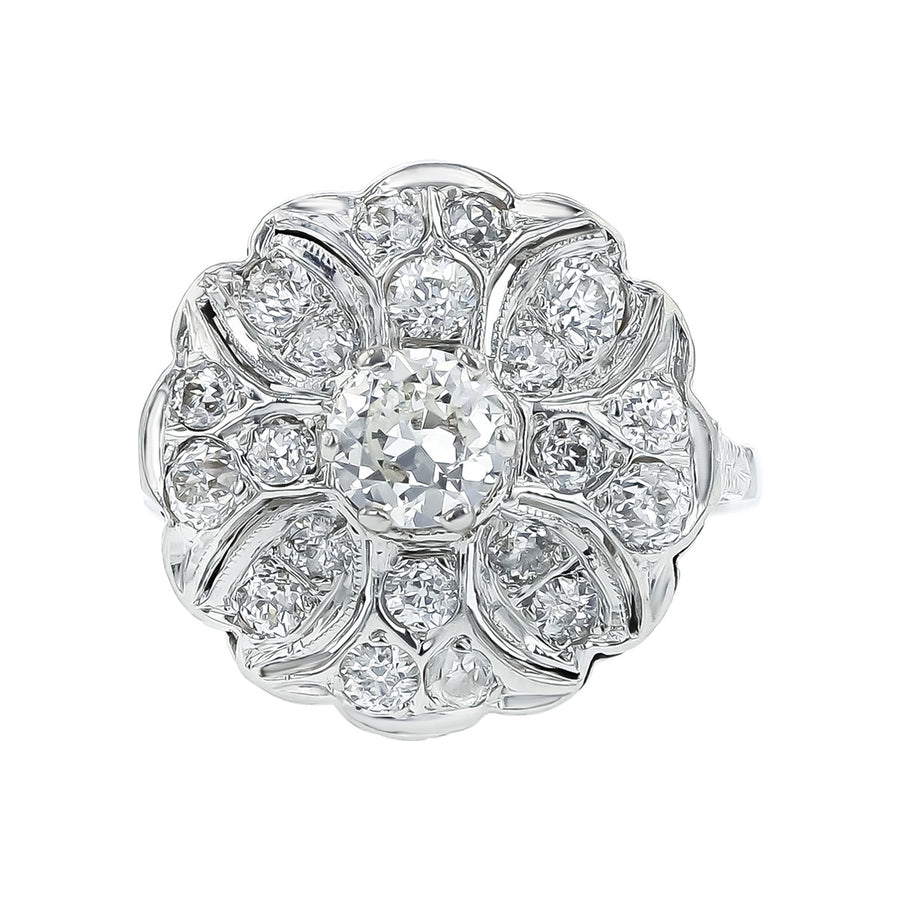Mid-Century European Cut Diamond Cluster Ring
