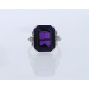 Platinum Octagonal Amethyst and Diamond Ring