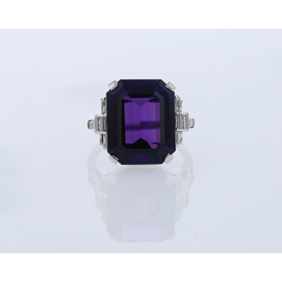 Platinum Octagonal Amethyst and Diamond Ring