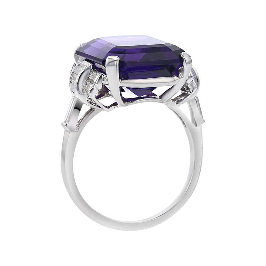 Platinum Octagonal Amethyst and Diamond Ring