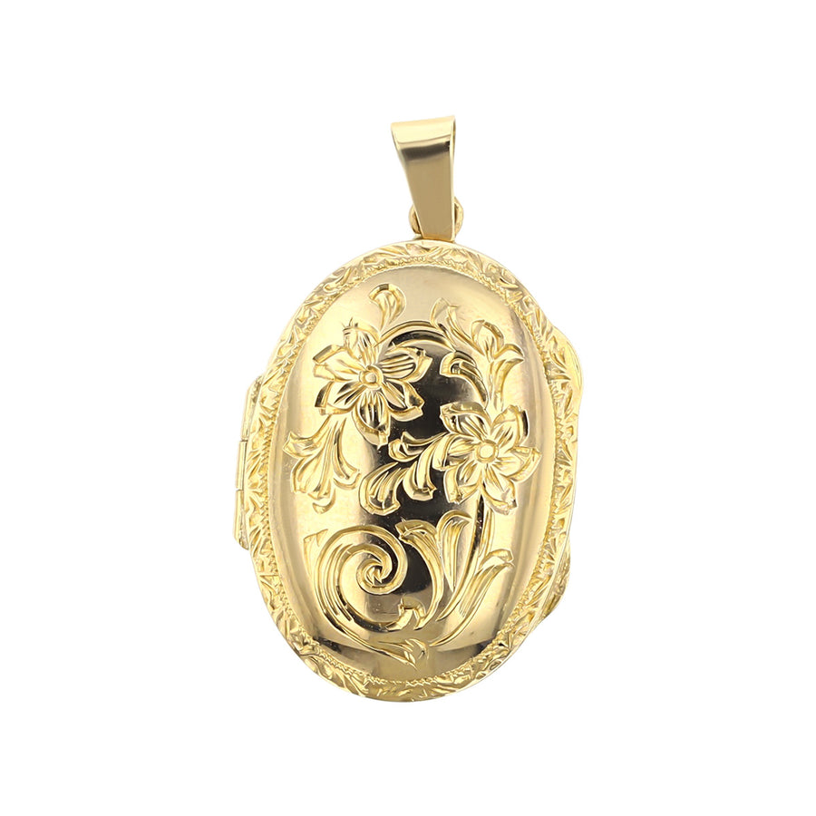 Mid-Century 14K Yellow Gold Floral Engraved Locket