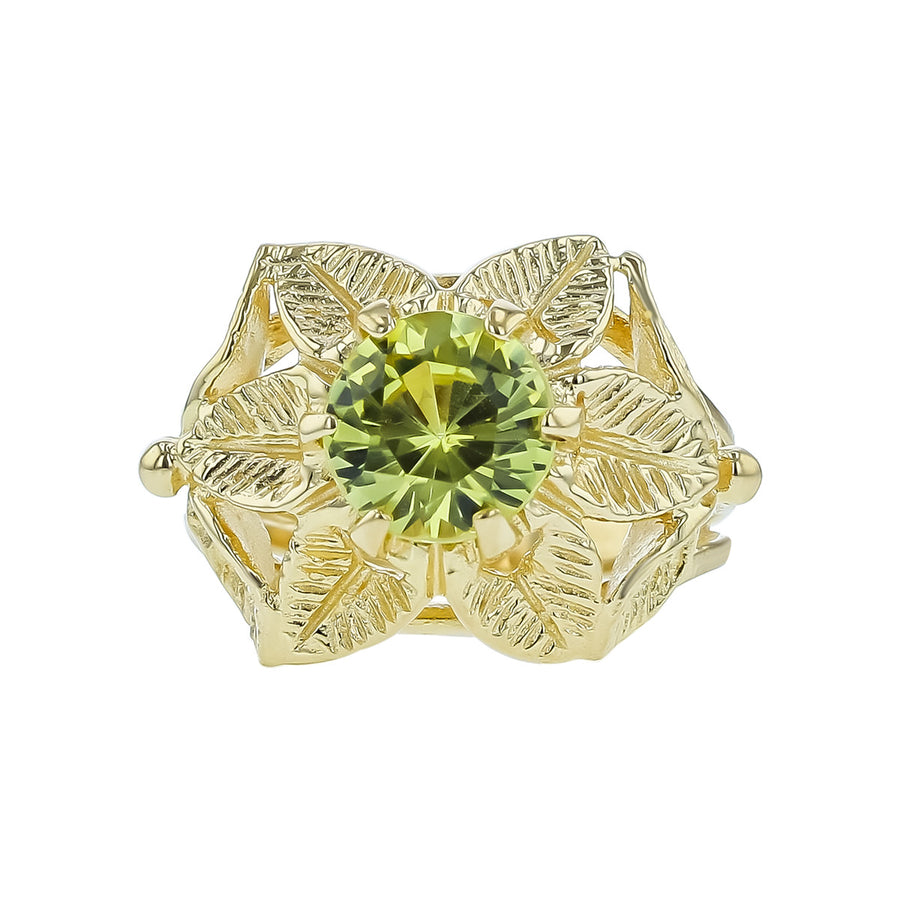 14K Yellow Gold Peridot Leaf Ring