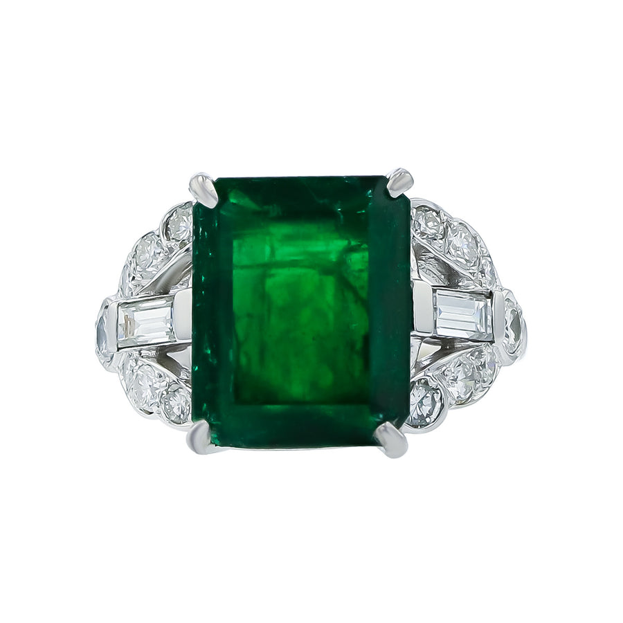 Mid-century Emerald-cut Emerald and Diamond Ring