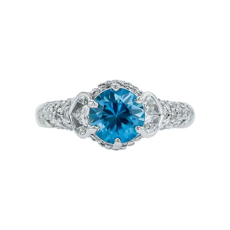 Platinum Blue Zircon and Diamond Ring