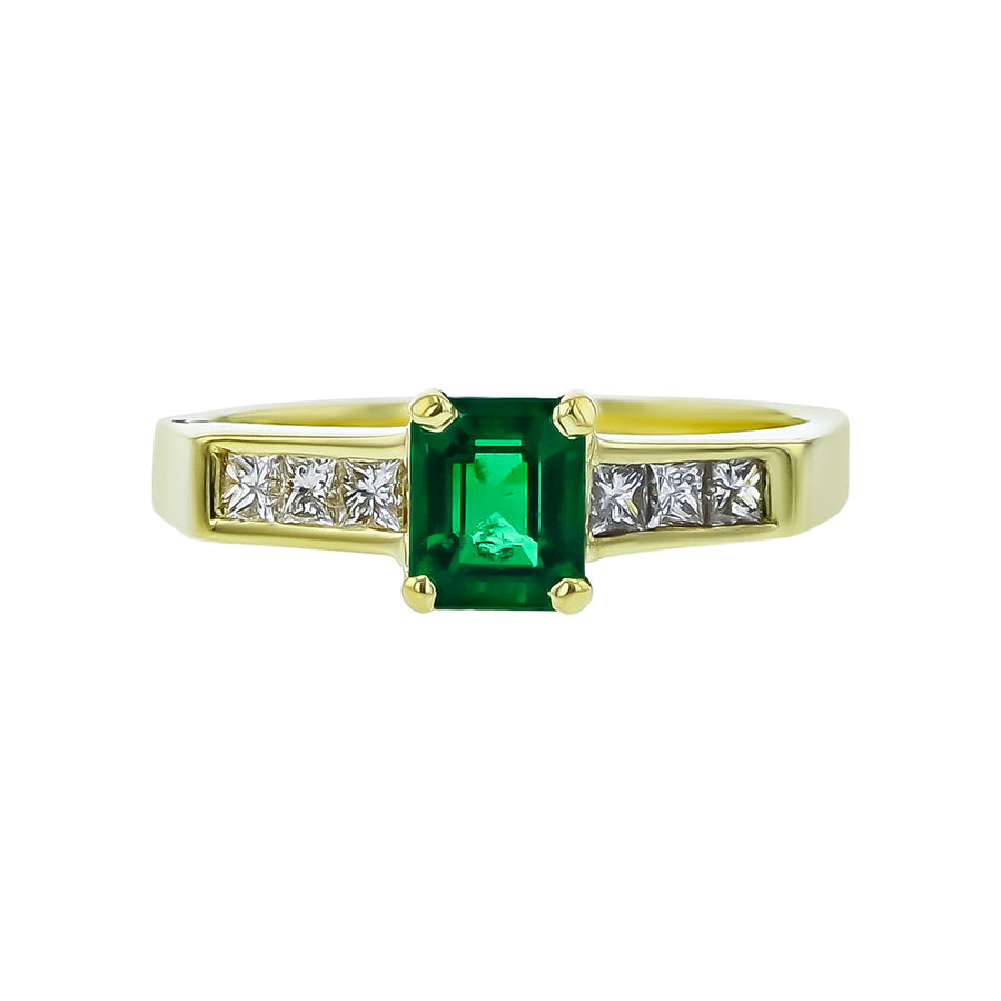 c. 1970s Emerald-cut Emerald and Diamond Ring