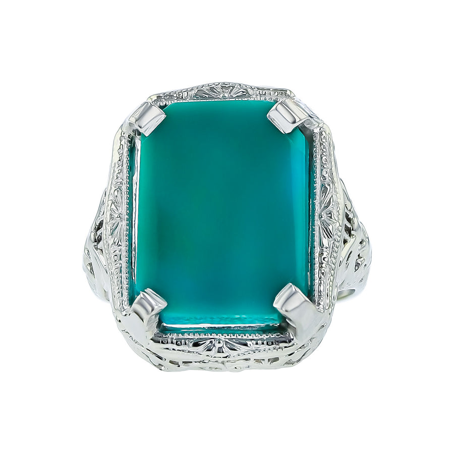 Art Deco 14K White Gold Turquoise Ring