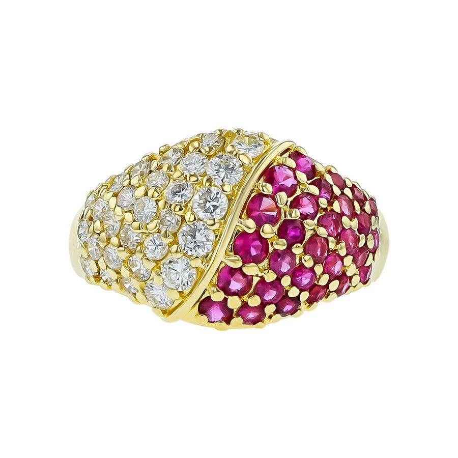c. 1970s 18K Yellow Gold Diamond and Ruby Ring