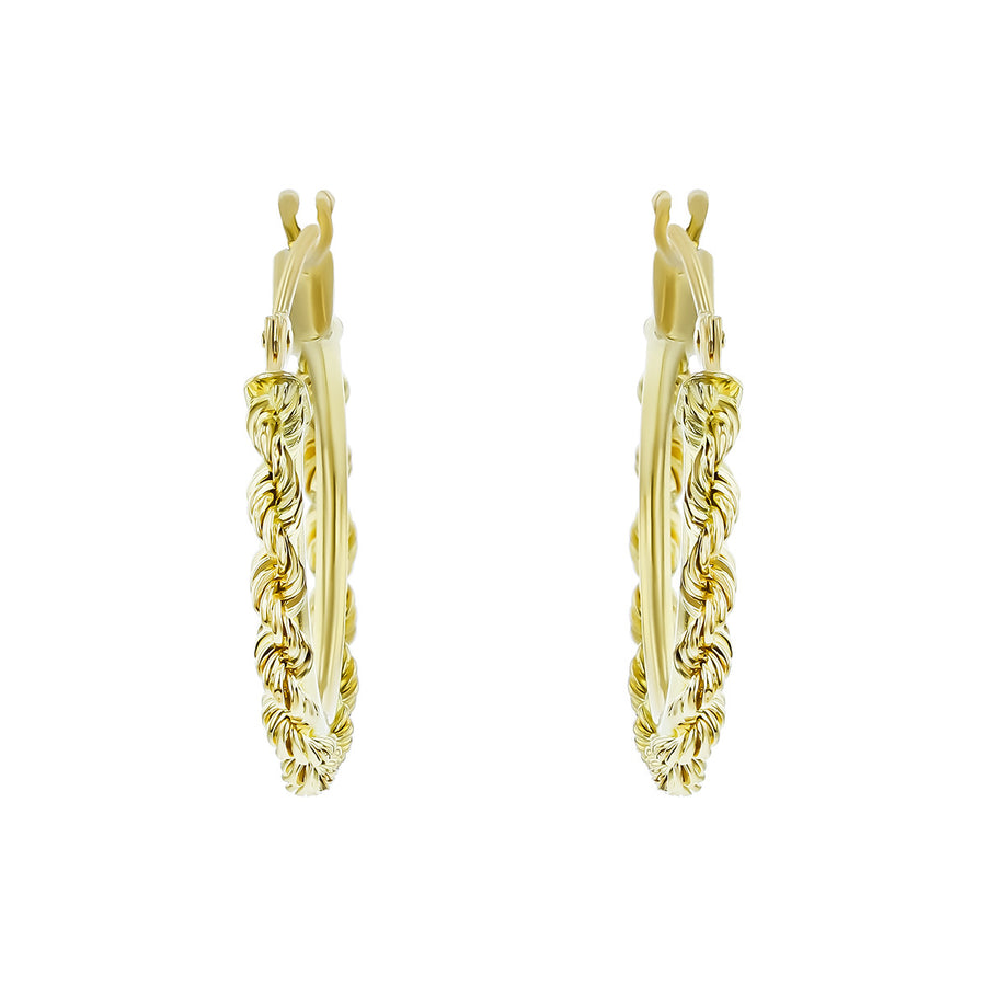 14K Yellow Gold Rope Hoop Earrings