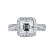 14K White Gold Asscher Diamond Halo Engagement Ring