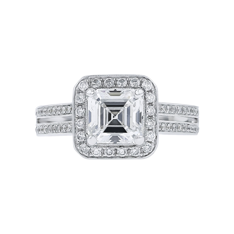 14K White Gold Asscher Diamond Halo Engagement Ring