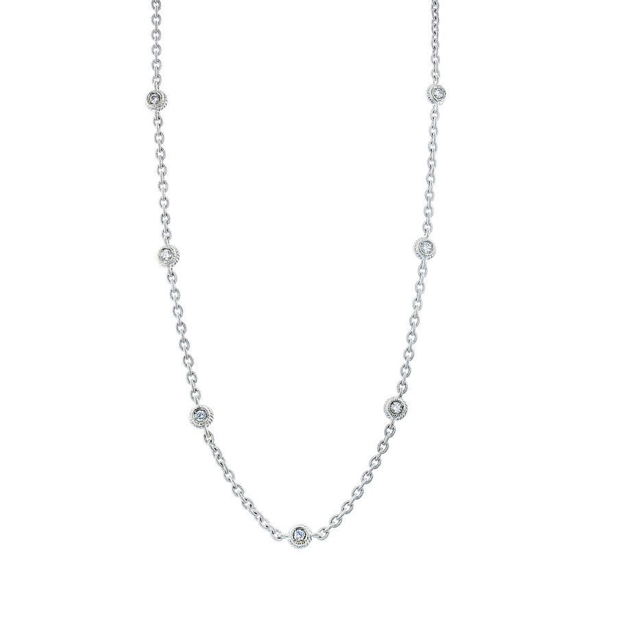 18K White Gold Diamond 7 Station Link Necklace
