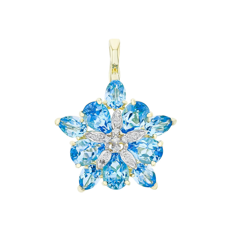 14K Yellow Gold Blue Topaz and Diamond Pendant