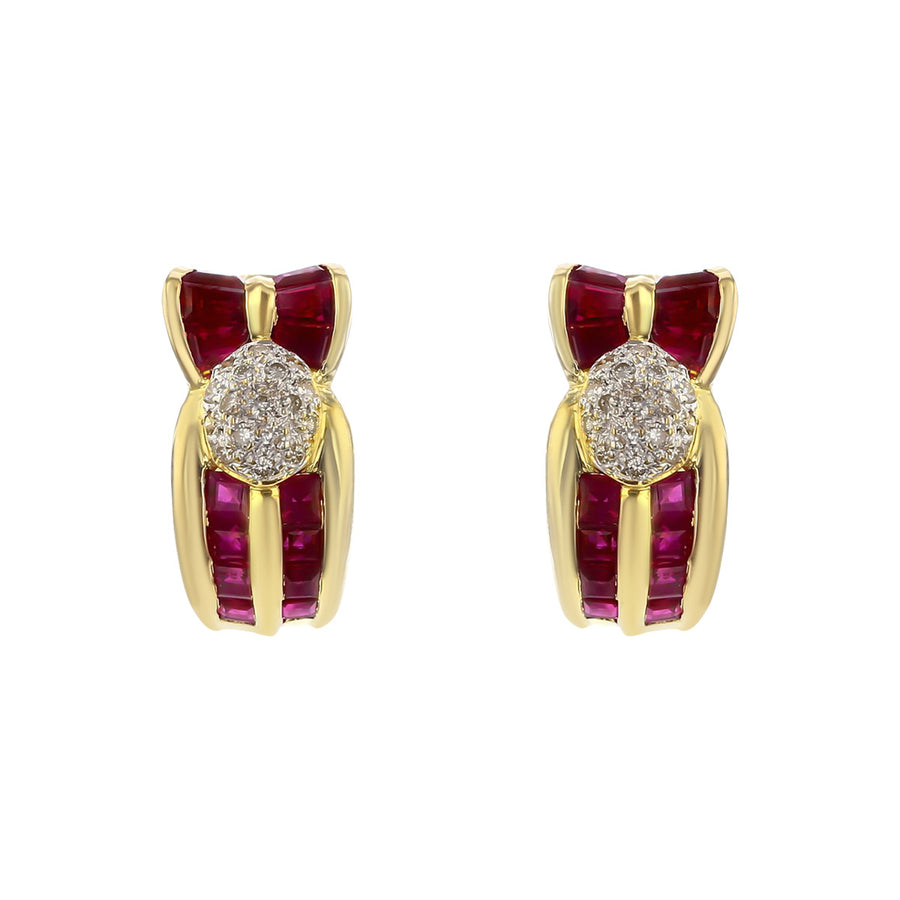 18K Yellow Gold Diamond and Ruby Clip Earrings