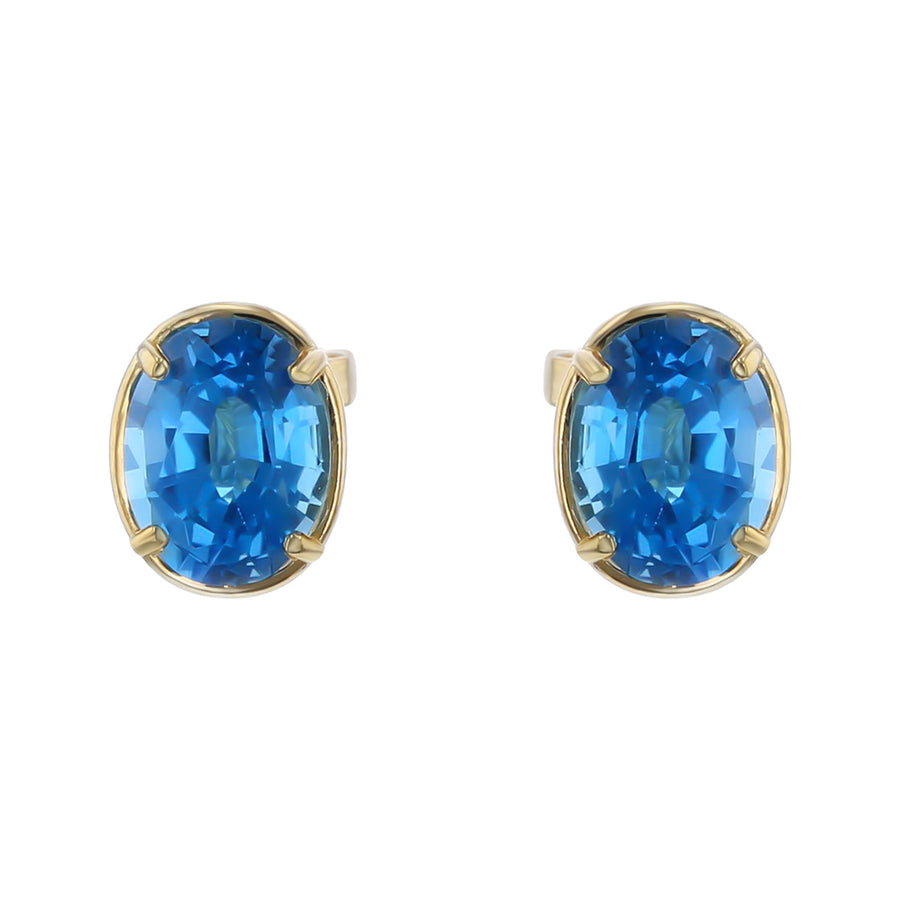 14K Yellow Gold Blue Topaz Stud Earrings