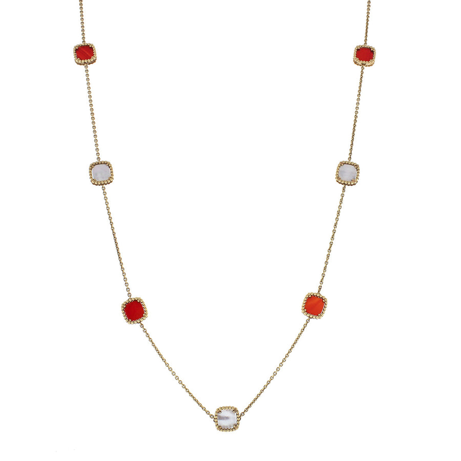 18K Yellow Gold Mother of Pearl and Carnelian Necklace