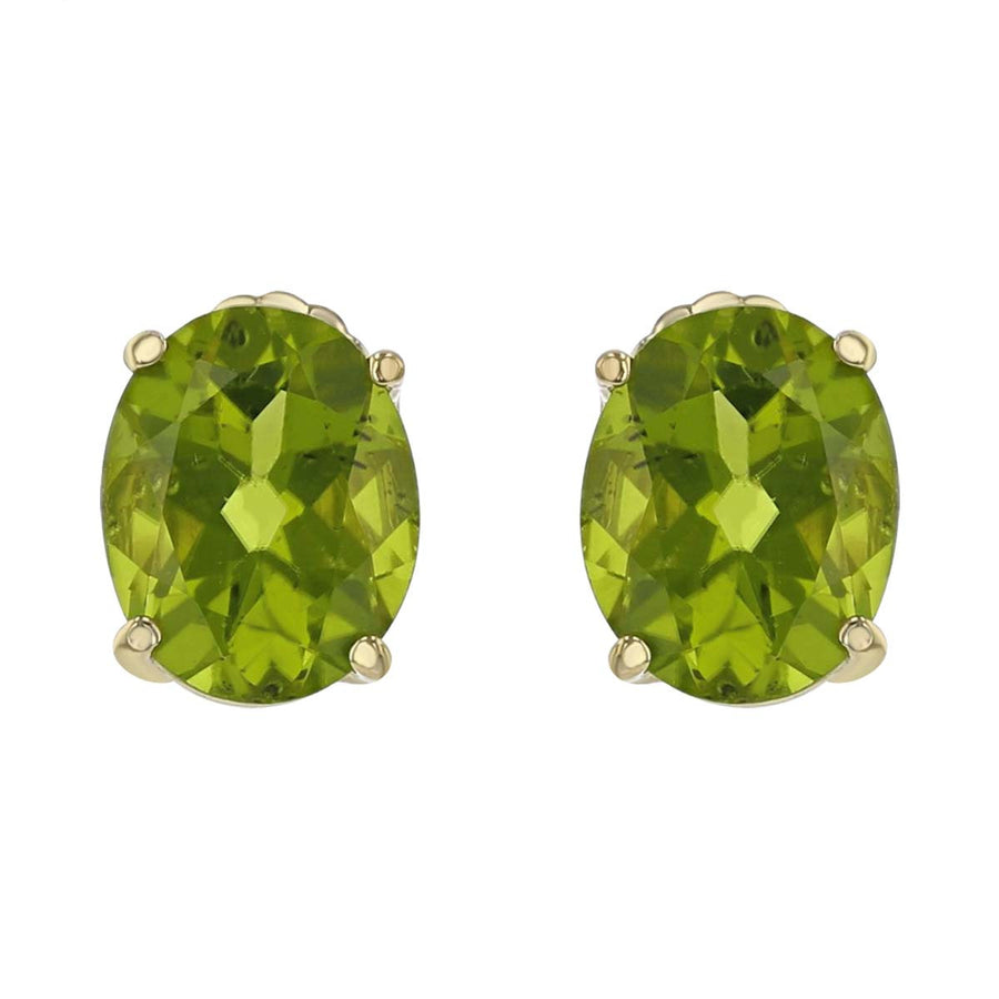 14K Yellow Gold Oval Peridot Stud Earrings