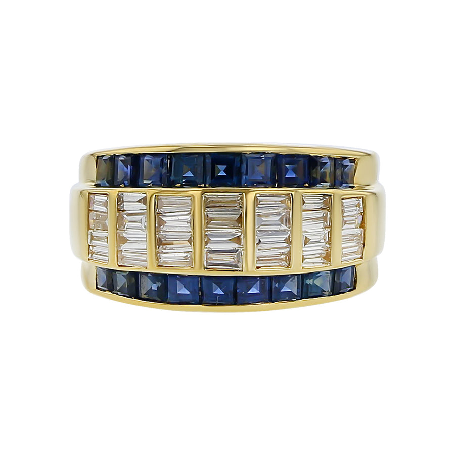 Baguette Diamond and Square Sapphire Ring