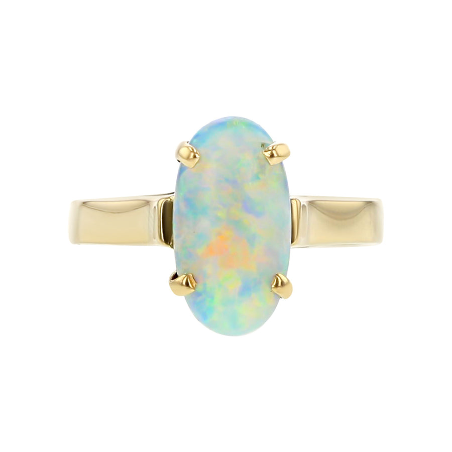 14K Yellow Gold Oval Cabochon Opal Ring