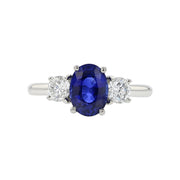 Platinum Blue Sapphire and Diamond 3-Stone Ring