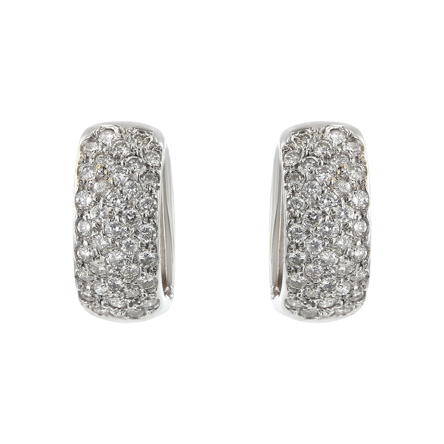 14K White Gold Pave Diamond Huggie Hoop Earrings