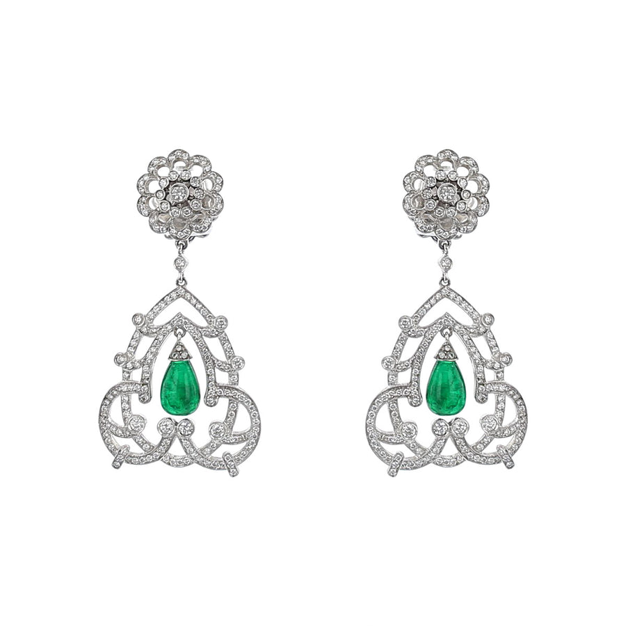 Salavetti Briolette Emerald and Diamond Drop Earrings