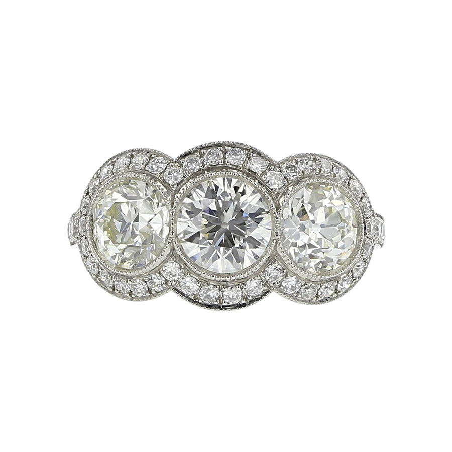 Platinum Old European-cut Diamond Triple Halo Ring