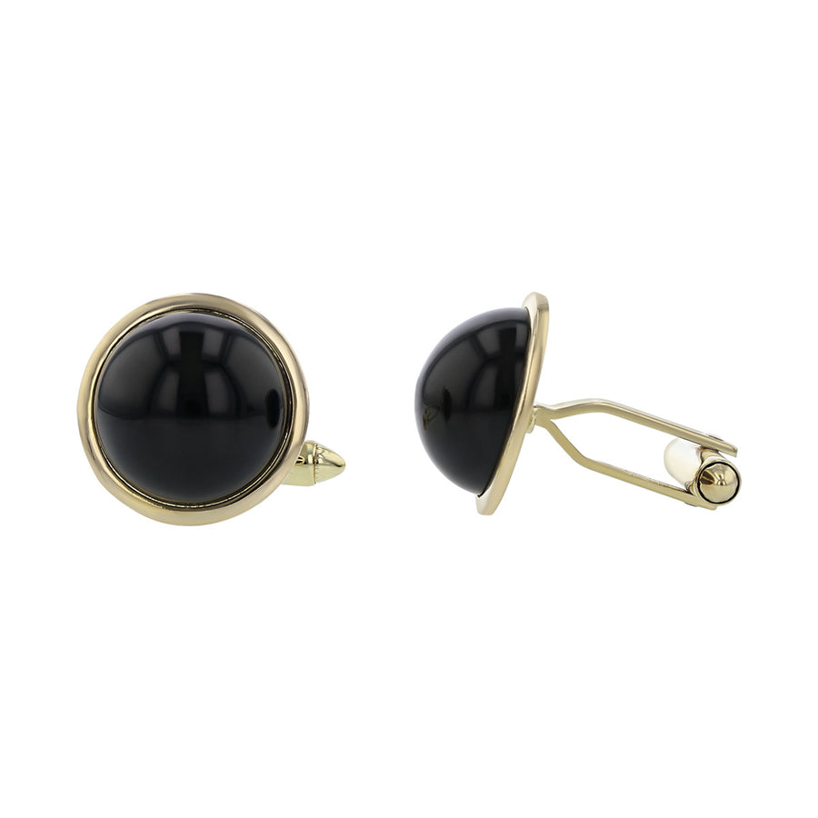 14K Yellow Gold Black Onyx Cuff Links