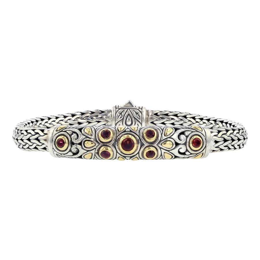 John Hardy Sterling Silver and 14K Gold Garnet Bracelet