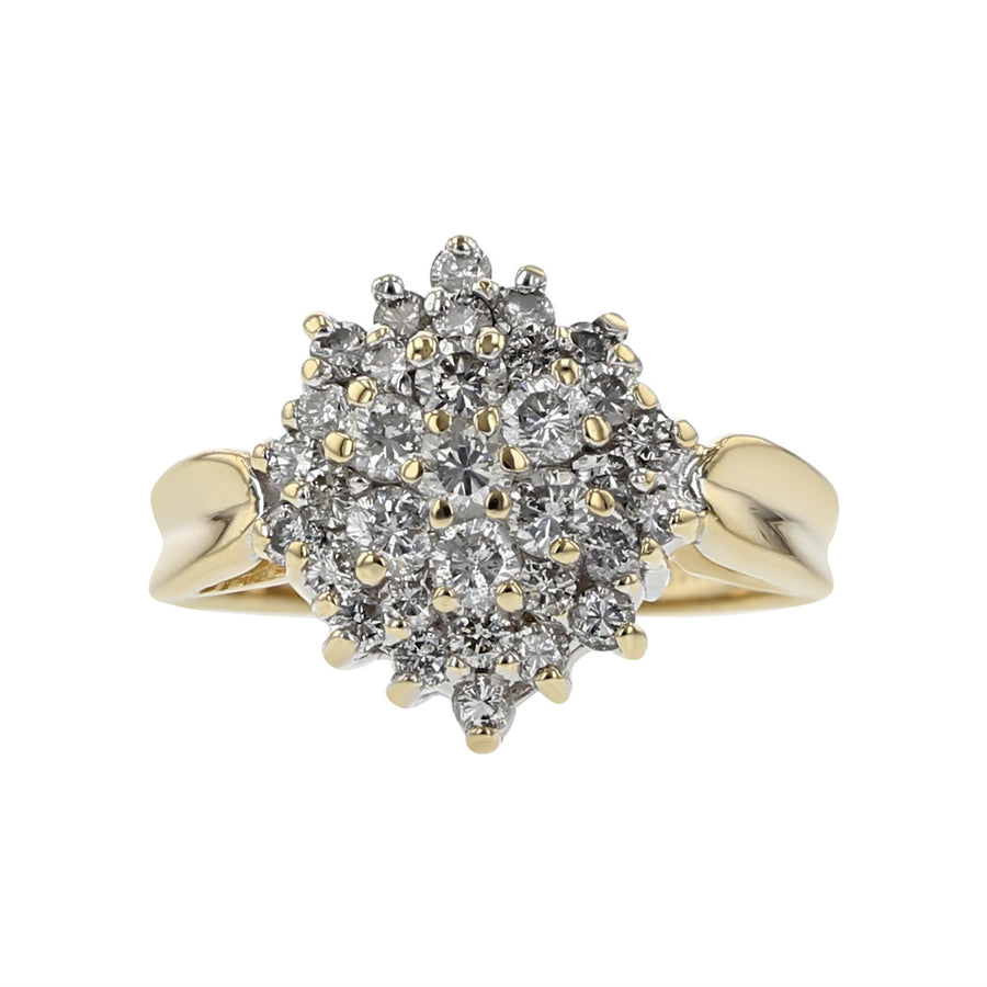 14K Yellow Gold Diamond Cluster Waterfall Ring