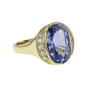 18K Yellow Gold Sapphire and Diamond Halo Ring