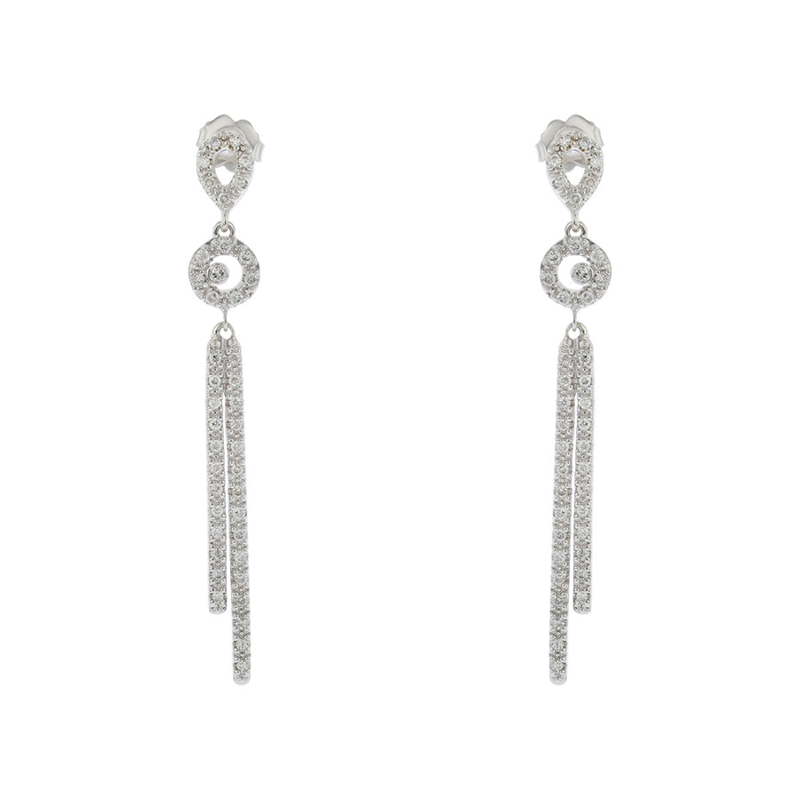 14K White Gold Diamond Stick Drop Earrings