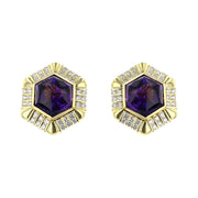 18K Gold Amethyst and Diamond Clip-on Earrings