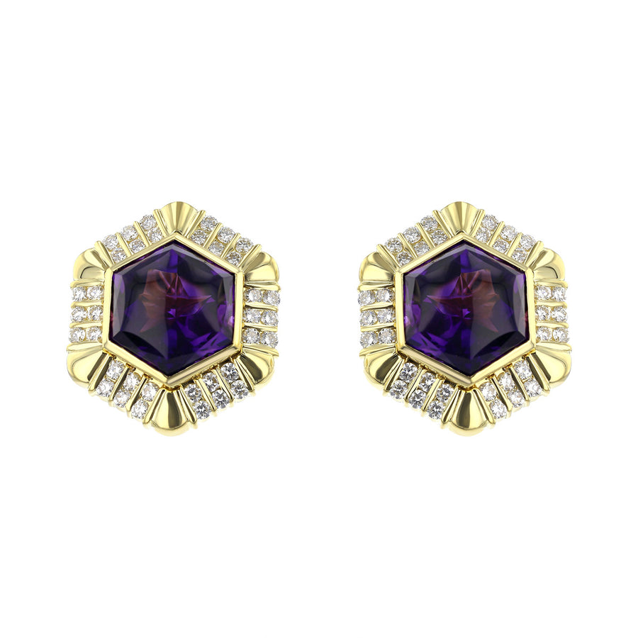 18K Gold Amethyst and Diamond Clip-on Earrings