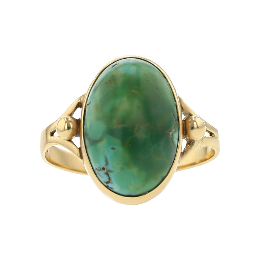 Victorian 14K Gold Cabochon Green Turquoise Ring
