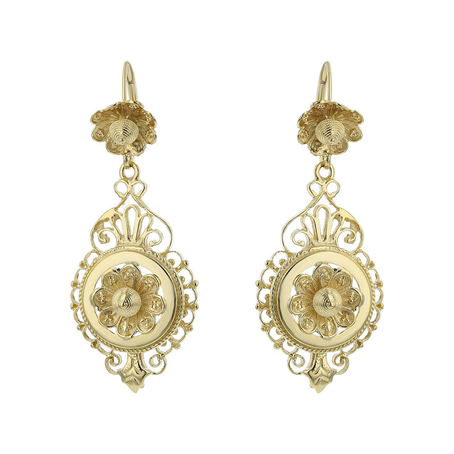 14K Yellow Gold Flower Drop Earrings