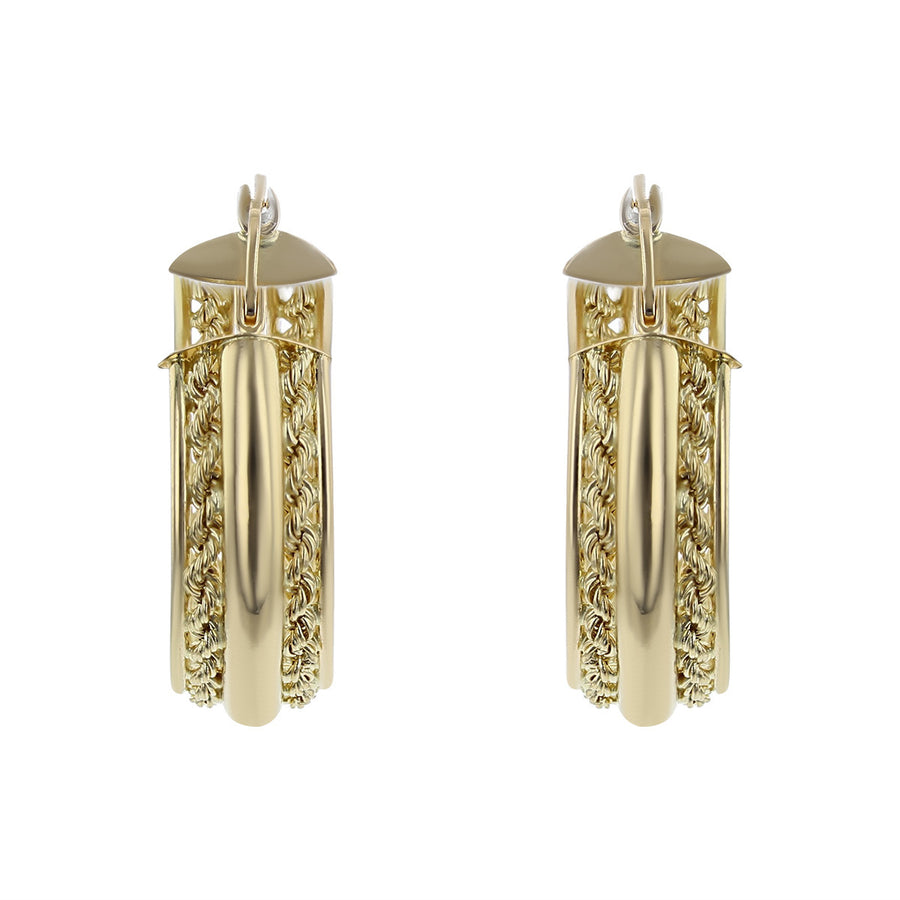 14K Yellow Gold Wide Twist Rope Hoop Earrings