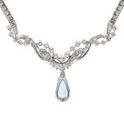 Platinum Pear Shape Aquamarine and Diamond Necklace