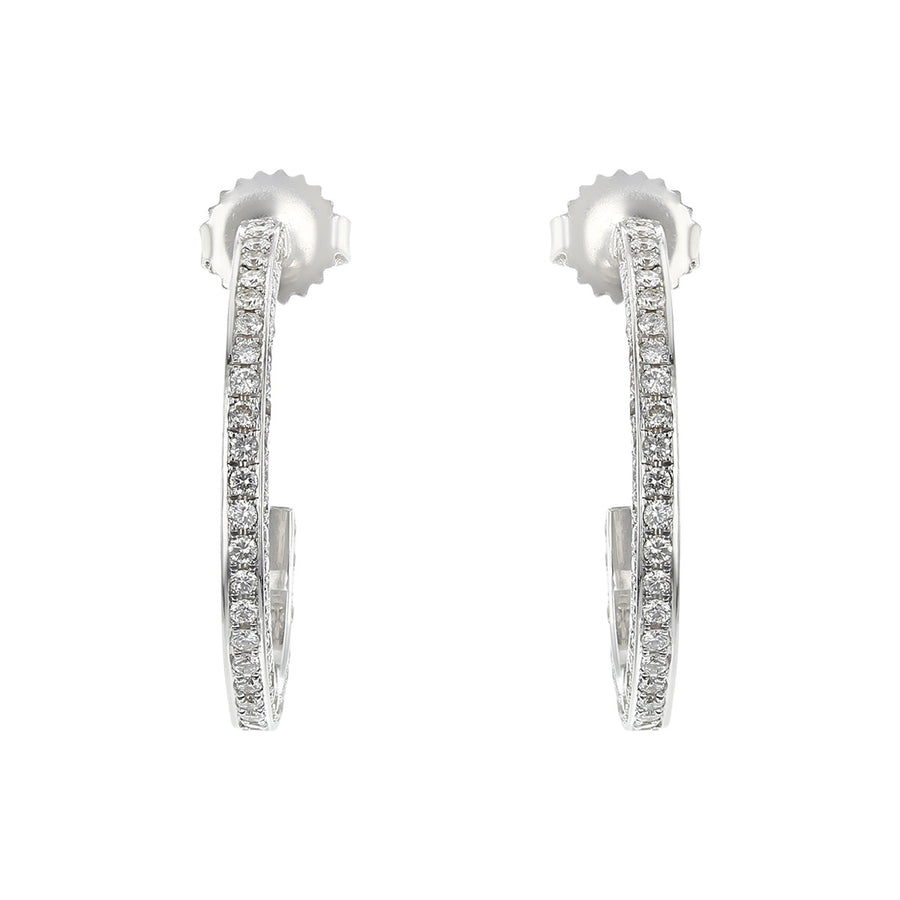 18K White Gold Diamond Hoop Earrings