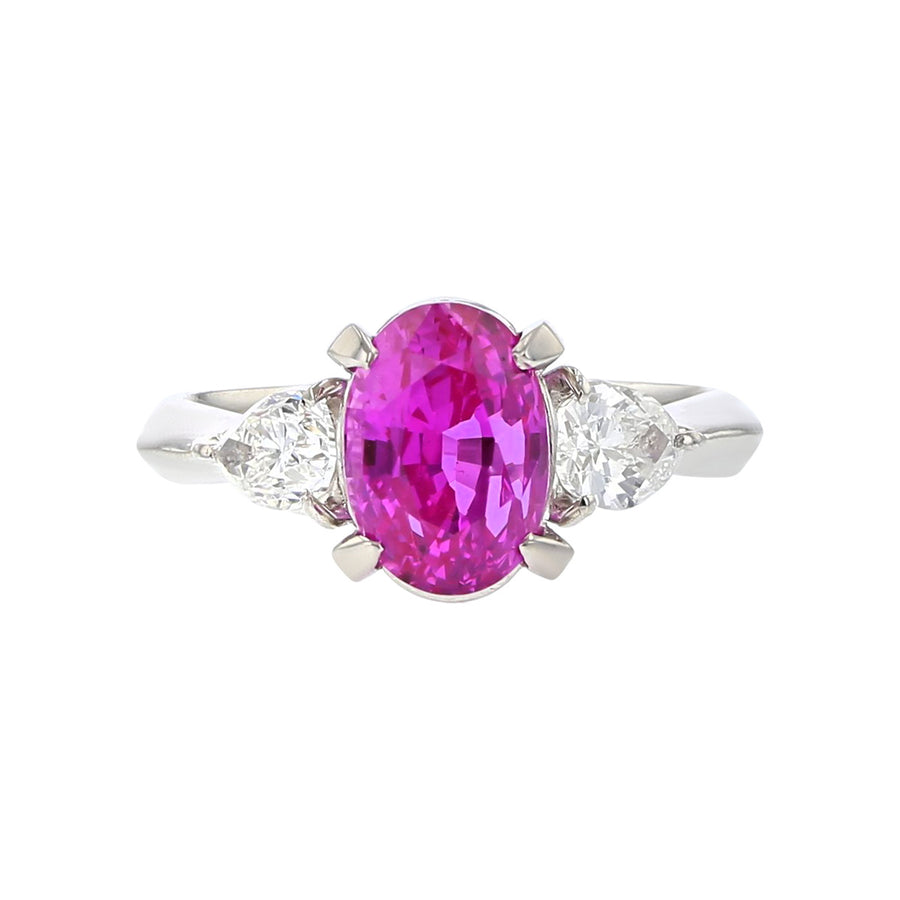 Platinum Pink Sapphire and Diamond 3-Stone Ring