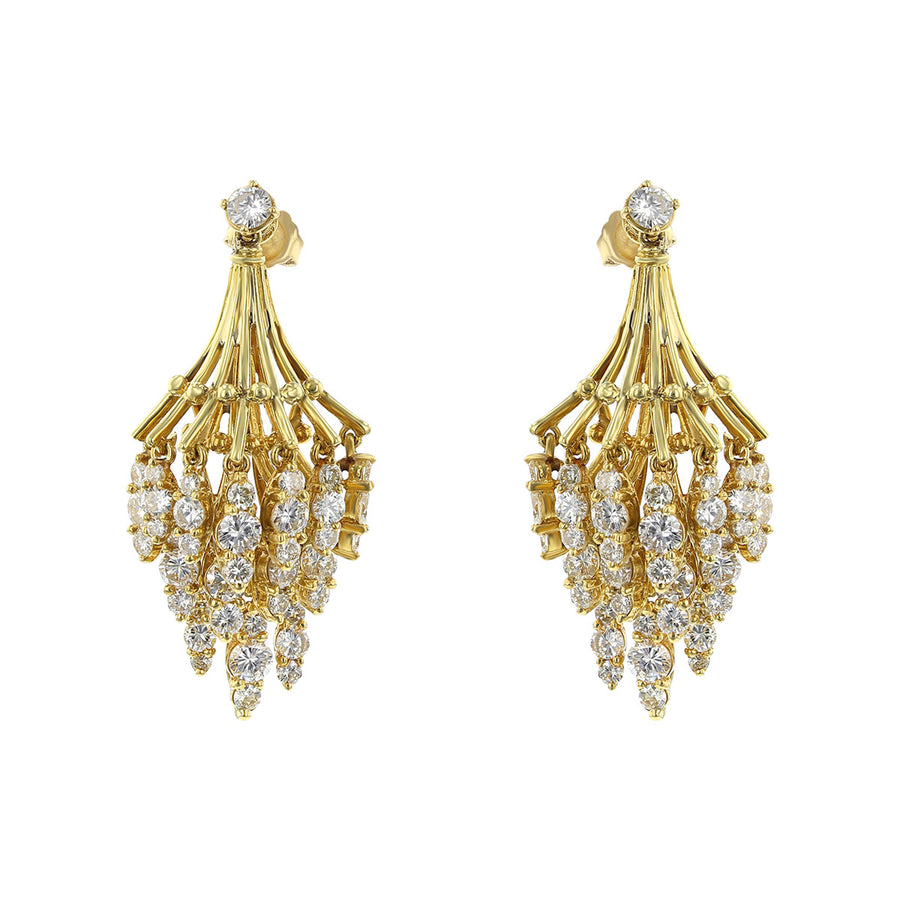 Mid-Century 18K Yellow Gold Diamond Dangle Earrings