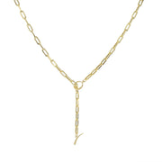 24-Inch 14K Gold Paperclip Lariat with Diamond Toggle