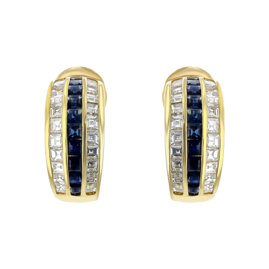 Gucci 18K Gold Diamond and Sapphire Hoop Earrings