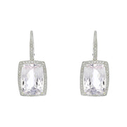 18K White Gold Kunzite and Diamond Halo Drop Earrings