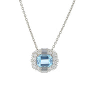 Platinum Sku Blue Topaz and Diamond Halo Pendant