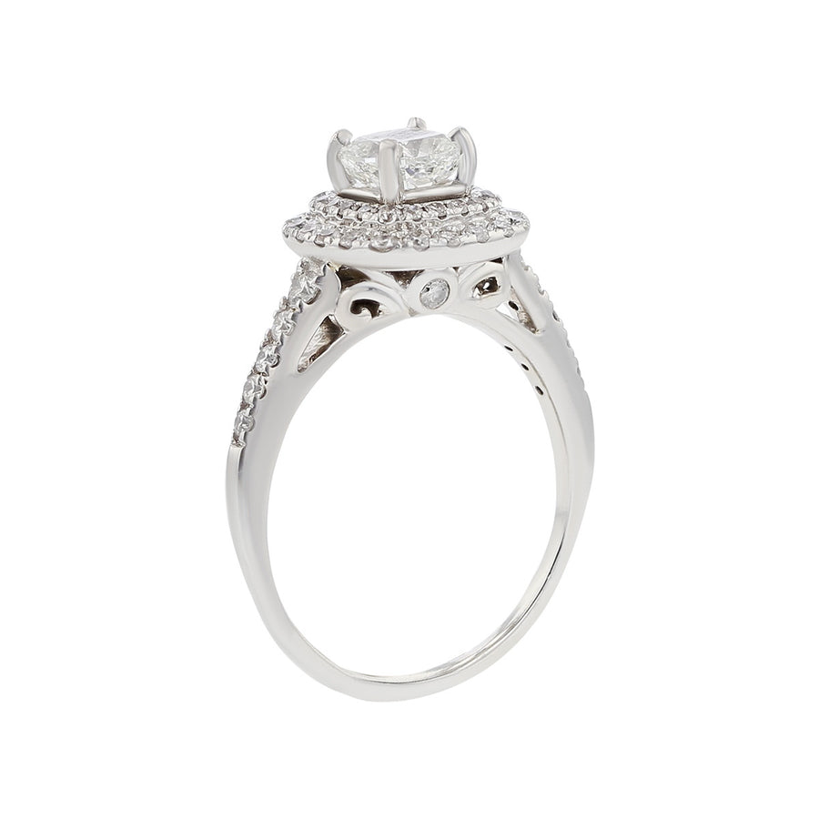 14K White Gold Cushion-cut Diamond Double Halo Engagement Ring