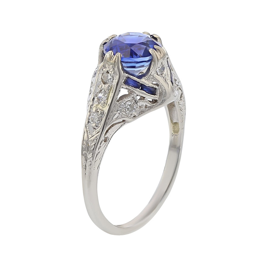 Art Deco Platinum Sapphire and Diamond Ring